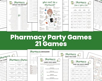 Bundel met apotheekfeestspellen, leuke apotheekspellen voor de week van de apotheek, apothekerswerkfeestspellen, teambuildingspellen, ziekenhuisfeestspel