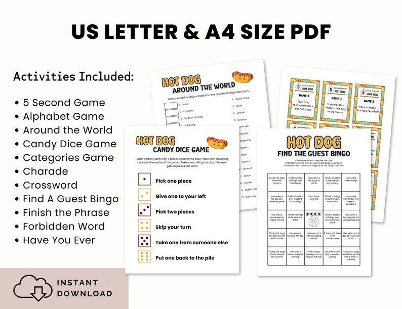 Hot Dog Party Games Bundle National Hot Dog Day Food Truck Theme Hot Dog Party Games Bundle National Hot Dog Day Food Truck Theme