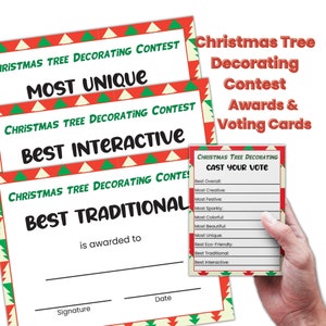 Weihnachtsbaum-Dekorationspreis für Zertifikate und Stimmkarten Vorlage bearbeitbar, Weihnachtsgewinnspiel-Ideen für Arbeit, Bürofeier
