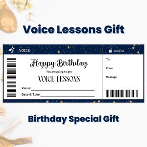 Modèle de coupon de cadeau d'anniversaire de leçons de voix, certificat-cadeau personnalisé de leçons de musique de joyeux anniversaire, cadeaux de dernière minute, cadeau de fille de 18 ans