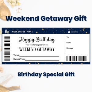 Weekend Getaway Ticket Template, Weekend Away Voucher, Custom Happy Birthday Gift Certificate, Girls Getaway Gift Coupon Template