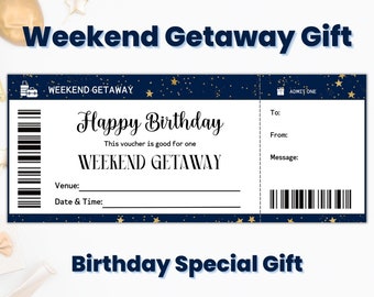 Wochenendausflug Ticket Vorlage, Wochenendausflug Gutschein, Benutzerdefinierte alles Gute zum Geburtstag Geschenkgutschein, Mädchen Getaway Gutschein Vorlage