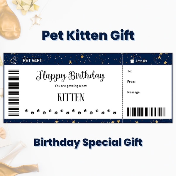 Pet Kitten Adoption Gift Coupon Template, Custom Happy Birthday Pet Cat Adoption Gift Certificate, Cat Lover Gift For Teen Girls, New Pet