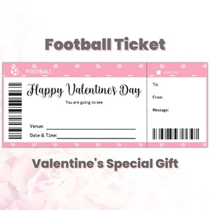 Modelo personalizado de certificado de presente para ingresso de futebol do dia dos namorados editável, presente esportivo para fãs de futebol, presente de futebol para meninas