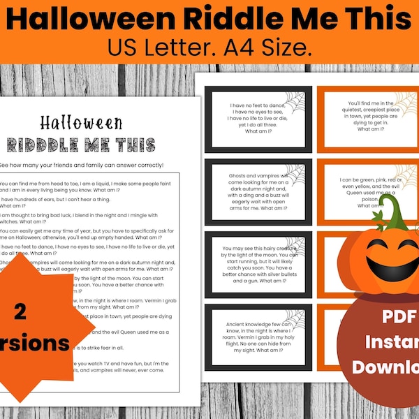 Halloween Riddle Me This, Printable Halloween Party Game for family, for kids, Fun Halloween Classroom Game, Family Game Night