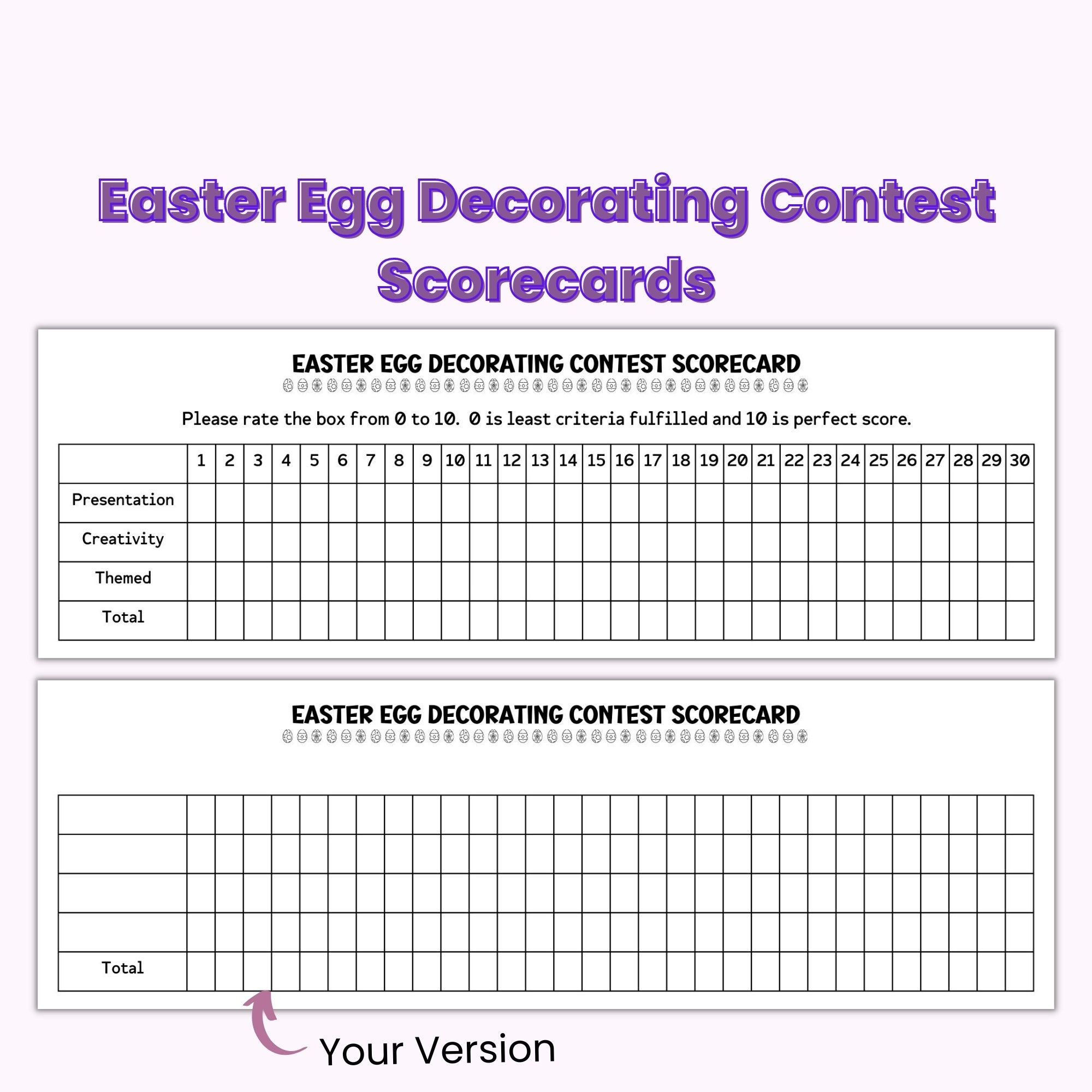 Easter Egg Decorating Contest Scorecard Template Editable Score Sheet