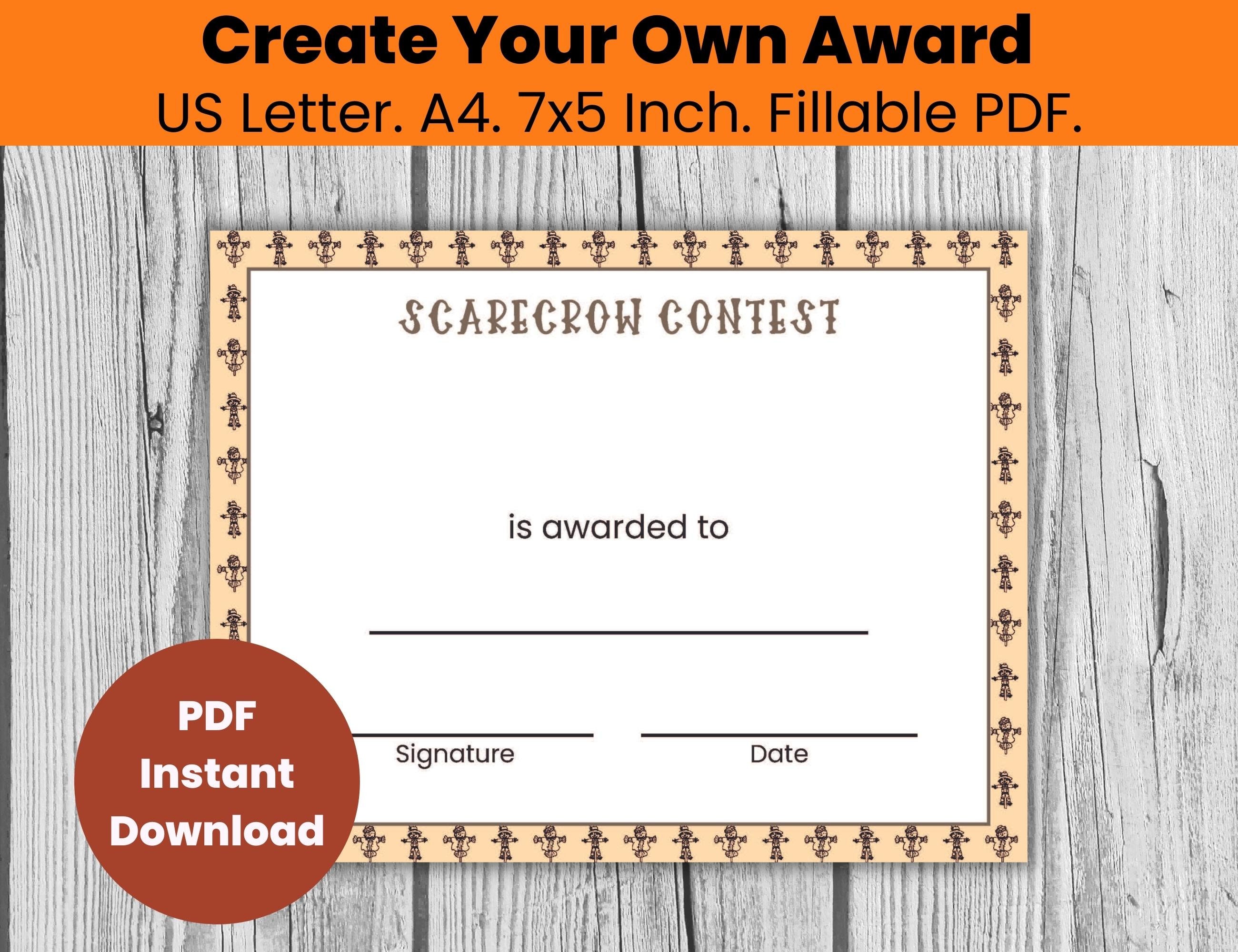 Halloween Editable Scarecrow Contest Award Certificates, Fall Halloween ...