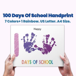 Happy 100 Days of School Handprint Printable, 100th Day of School Preschool Homeschool Kindergarten Worksheets for Kids, Back to School
