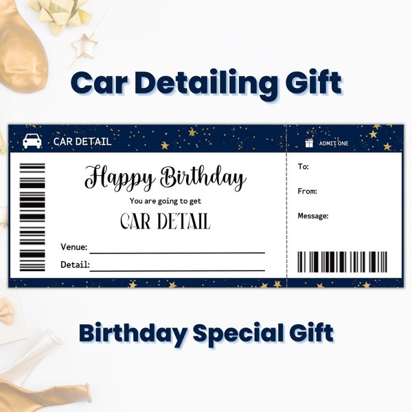 Car Detail Gift Coupon Template, Personalized Happy Birthday Car Detailing Gift Certificate, Car Lover Gift for Car Guy, Last Minute Gifts