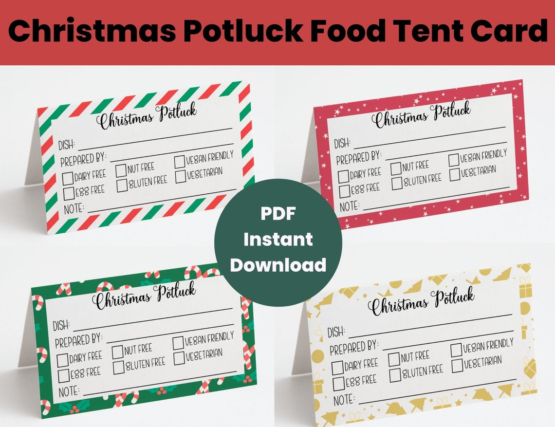 Christmas Potluck Food Tent Card, Potluck Food Allergy Card, Holiday Potluck Food Labels, Office ...