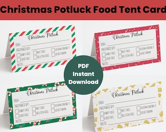 Christmas Potluck Food Tent Card, Potluck Food Allergy Card, Holiday Potluck Food Labels, Office Potluck Food Sign Label, Editable Template