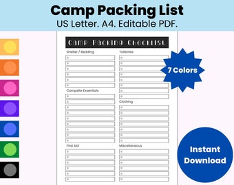 Camp Packing List Template, Editable Packing List for Camp, Printable Family Packing List, Kids Packing List, Packing Checklist