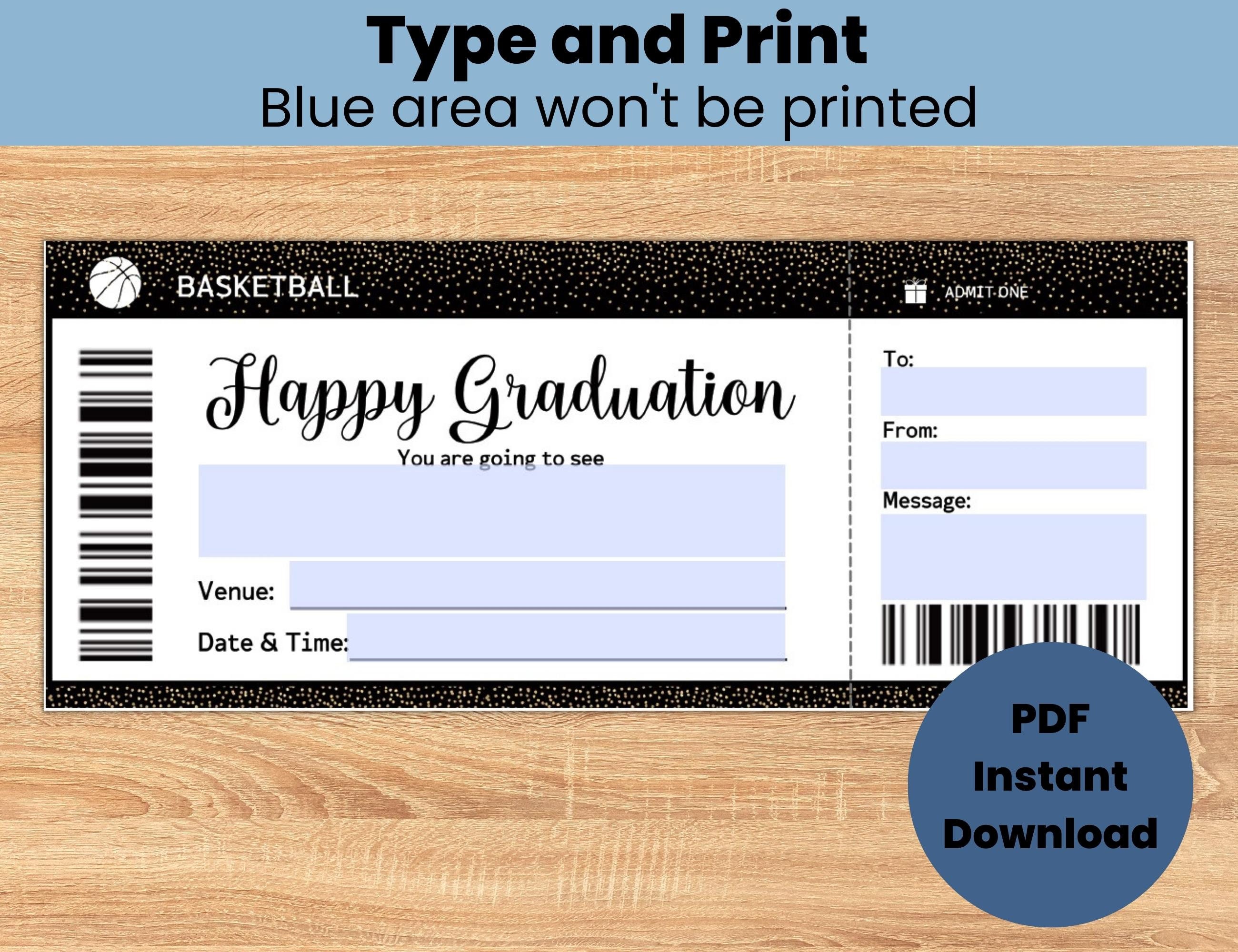 Graduation Custom Basketball Ticket Gift Coupon Template, Basketball ...