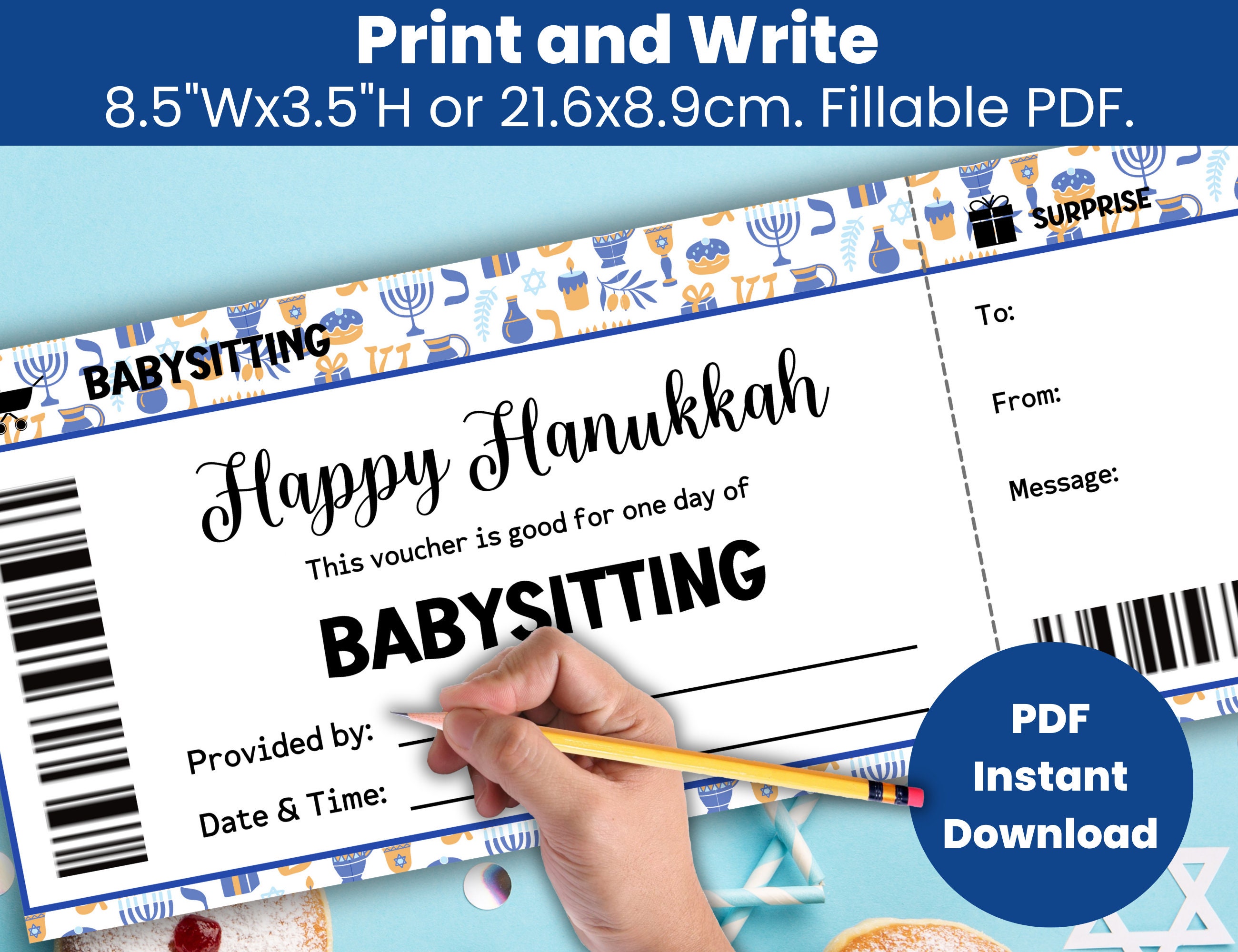 Personalized Hanukkah Gift Coupon Template : Babysitting - Etsy