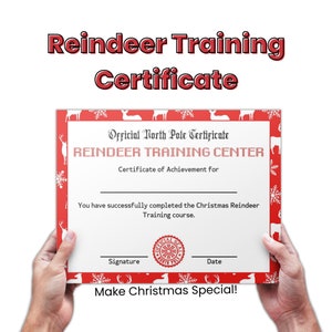 Modèle de certificat de réussite de formation de renne, activités de Noël amusantes pour les tout-petits, prix de Noël pour les enfants, lettre du père Noël