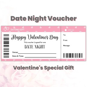 Personalized Valentines Day Date Night Gift Certificate Template Editable, Valentines Date Night Coupons, Dinner Voucher Gift Card for Her