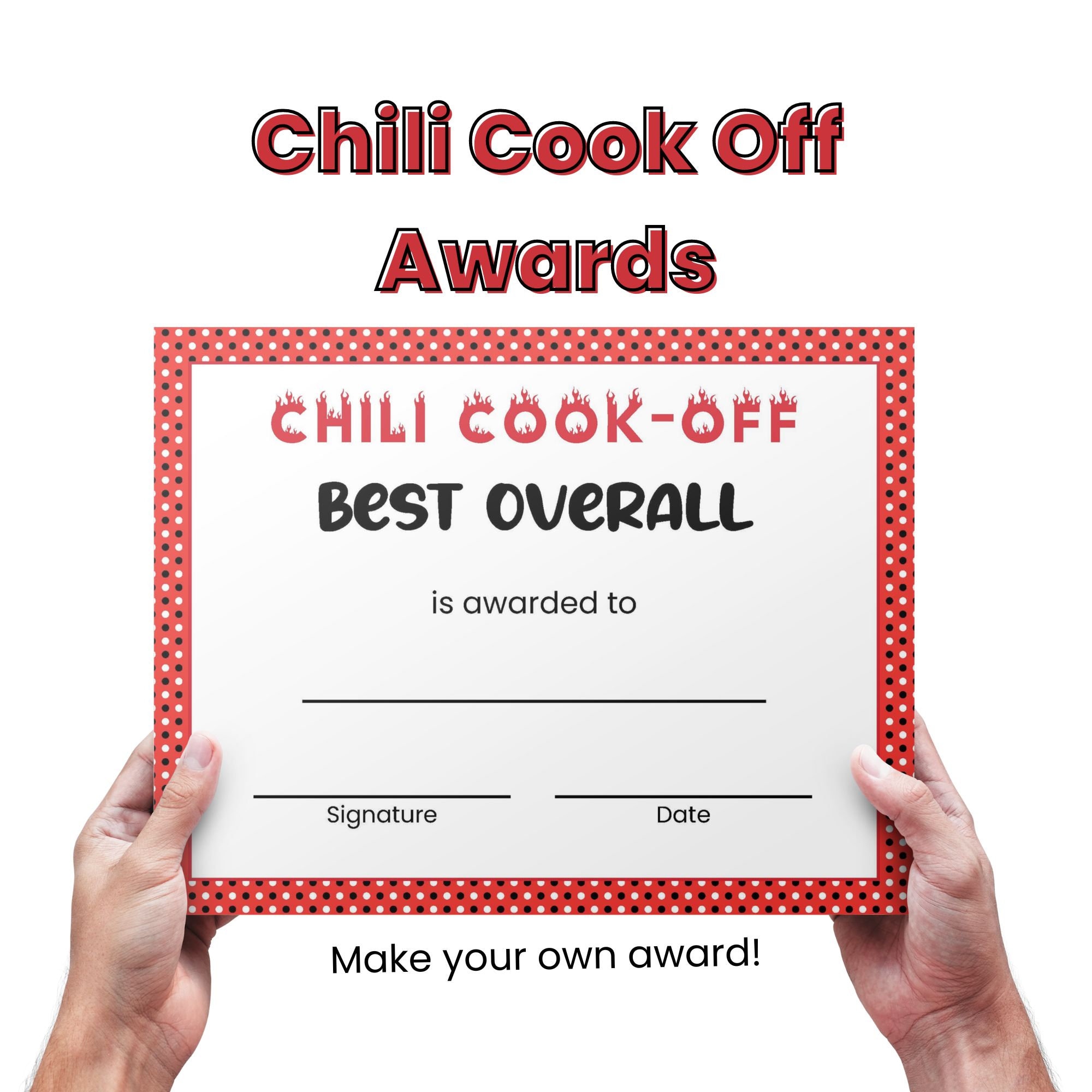 Chili Cook off Award Certificates Template Editable, Cookoff Contest
