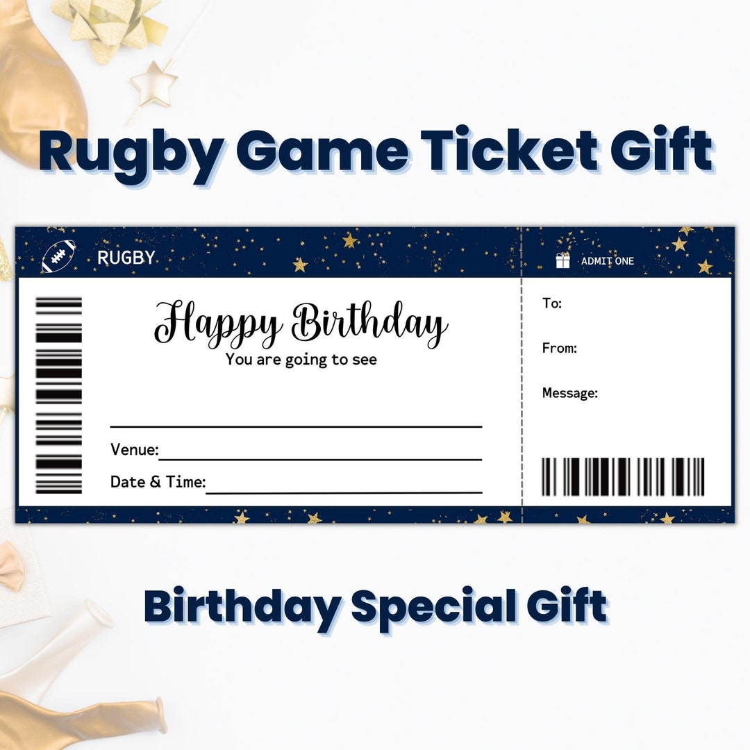 Rugby Game Ticket Gift Coupon Template, Custom Happy Birthday Rugby Gift Certificate, Sports