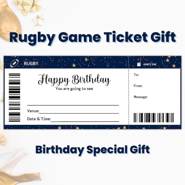 Rugby Game Ticket Gift Coupon Template, Custom Happy Birthday Rugby Gift Certificate, Sports Ticket Gift for Boys, for Men, Last Minute Gift