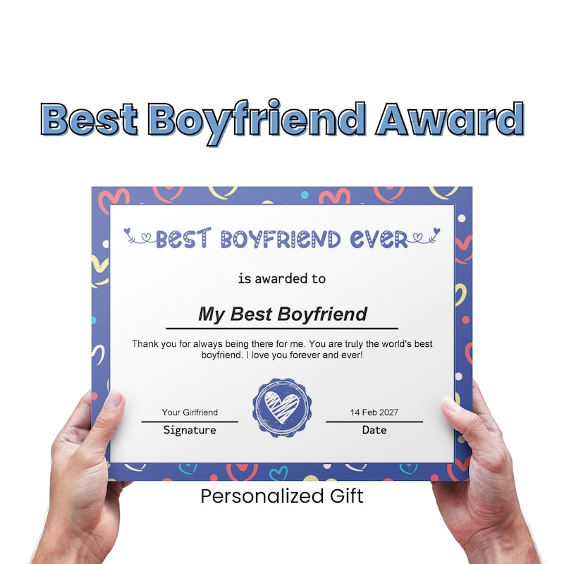 Best Boyfriend Award Certificate Etsy Best Boyfriend Award Certificate Etsy