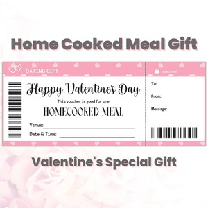 Plantilla personalizada de certificado de regalo de comida casera del día de San Valentín editable, tarjeta de regalo de vale de cena para pareja, regalo memorable para ella