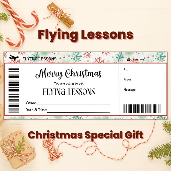 Custom Christmas Flying Lesson Gift Coupon Template, Flight Lesson Gift Certificate, Aviation Gift, Christmas Present for Boyfriend