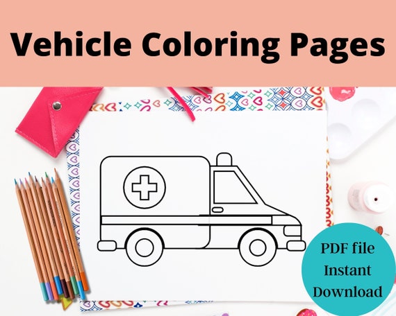 Printable Car Coloring Page PDF Vehicle Coloring Sheets Kids - Etsy