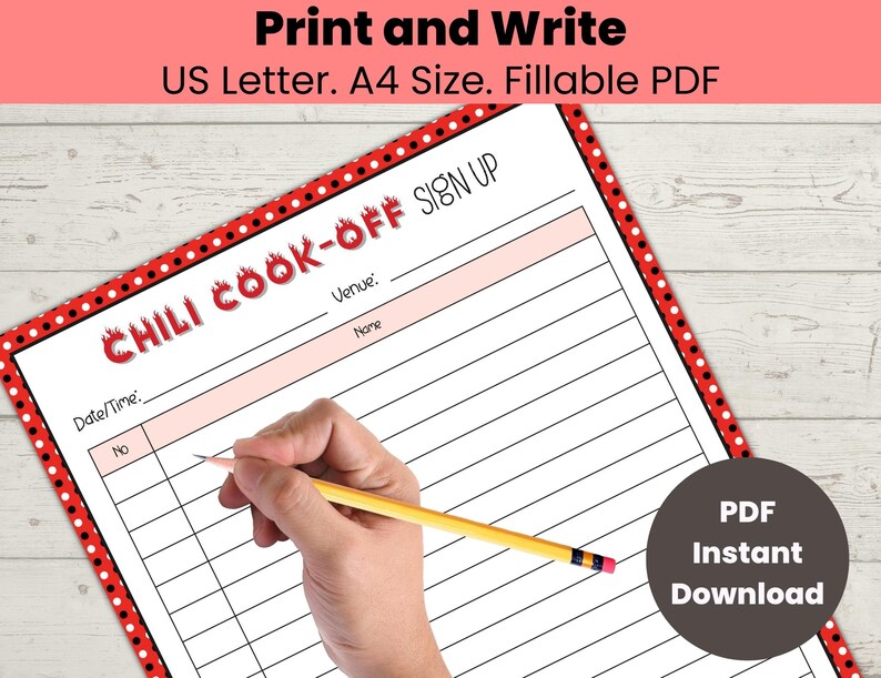 Chili Cook off Sign up Sheet Template Editable Cooking Contest Prep Chili Cook off Sign up Sheet Template Editable Cooking Contest Prep