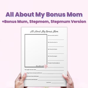 All About My Bonus Mom Printable, All About My Stepmom, Mom Questionnaire, Bonus Mom Gift, Stepmom Gift, Custom Mothers Day Keepsake Gift