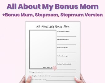 All About My Bonus Mom Printable, All About My Stepmom, Mom Questionnaire, Bonus Mom Gift, Stepmom Gift, Custom Mothers Day Keepsake Gift