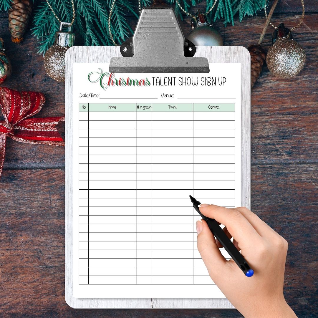 Christmas Talent Show Sign up Sheet Template Editable, School Talent ...