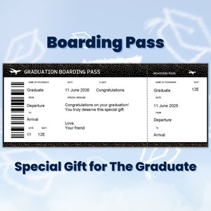 Benutzerdefinierte Abschluss Bordkarte Geschenk Gutschein Vorlage bearbeitbar, gefälschte Flugticket, Freund Abschluss, Bonus Tochter Abschluss Geschenk