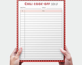 Chili Cook Off Sign Up Sheet Template Editable, Cooking Contest Prep, Cooking Competition Sign Up, Printable Form for Chili Cookoff