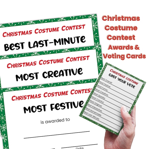 Christmas Costume Contest Ballot and Award Certificates Template Editable, Family Reunion Games, Office Party Game, Christmas Contest