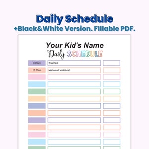 Daily Schedule for Kids, Kids Daily Checklist, Daily Plan, Daily Routine, Daily Agenda, Home School Schedule Template, Kids To Do List