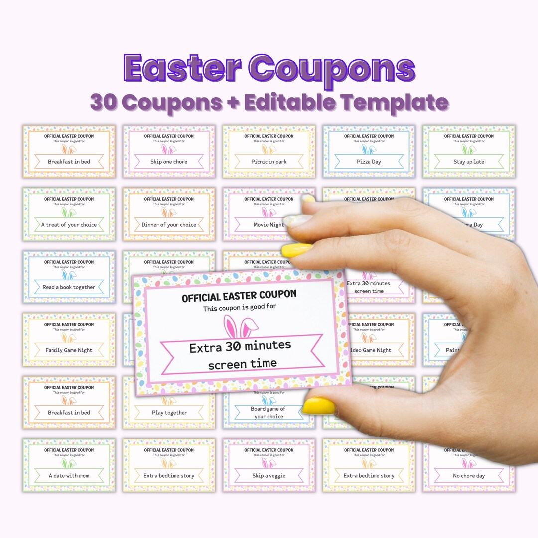 Easter Bunny Coupons for Kids, Easter Egg Fillers Bunny Basket Ideas