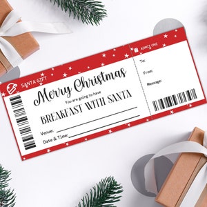 Modello modificabile per colazione personalizzata con certificato regalo di Babbo Natale, regalo a sorpresa per biglietto di Babbo Natale, buono regalo di Natale last minute