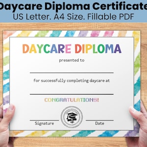 Daycare Diploma Certificate Template, Custom Printable Diploma for Kids ...