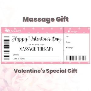 Modèle de certificat-cadeau de massothérapie personnalisé pour la Saint-Valentin modifiable, carte-cadeau de bon de spa pour femme, cadeau de soins personnels pour elle