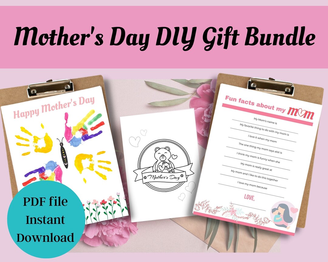Printable Mother's Day DIY Bundle, Coloring Fillable Card, Handprint or ...