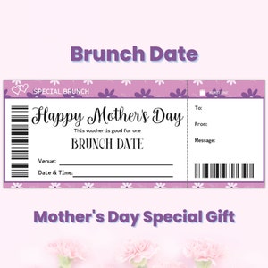 Personalized Mothers Day Brunch Date Gift Coupon Template, Appreciation Gift Certificate, Stepmom Gift, Single Mom Gift, Grammy Gift