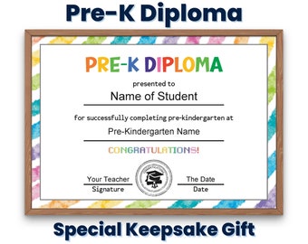Pre K Graduation Diploma Certificate Template, Custom Printable Diploma for Kids, PreK Graduation Gift, Graduation Keepsake, PreK Grad