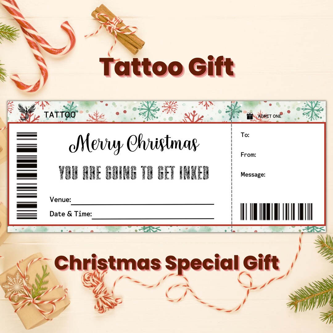 Custom Christmas Tattoo Ticket Template, Fake Tattoo Gift Voucher ...