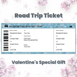 Custom Valentines Road Trip Voucher, Road Trip Surprise Trip Ticket, Last Minute Valentines Gift Certificate, Travel Gift For Couples