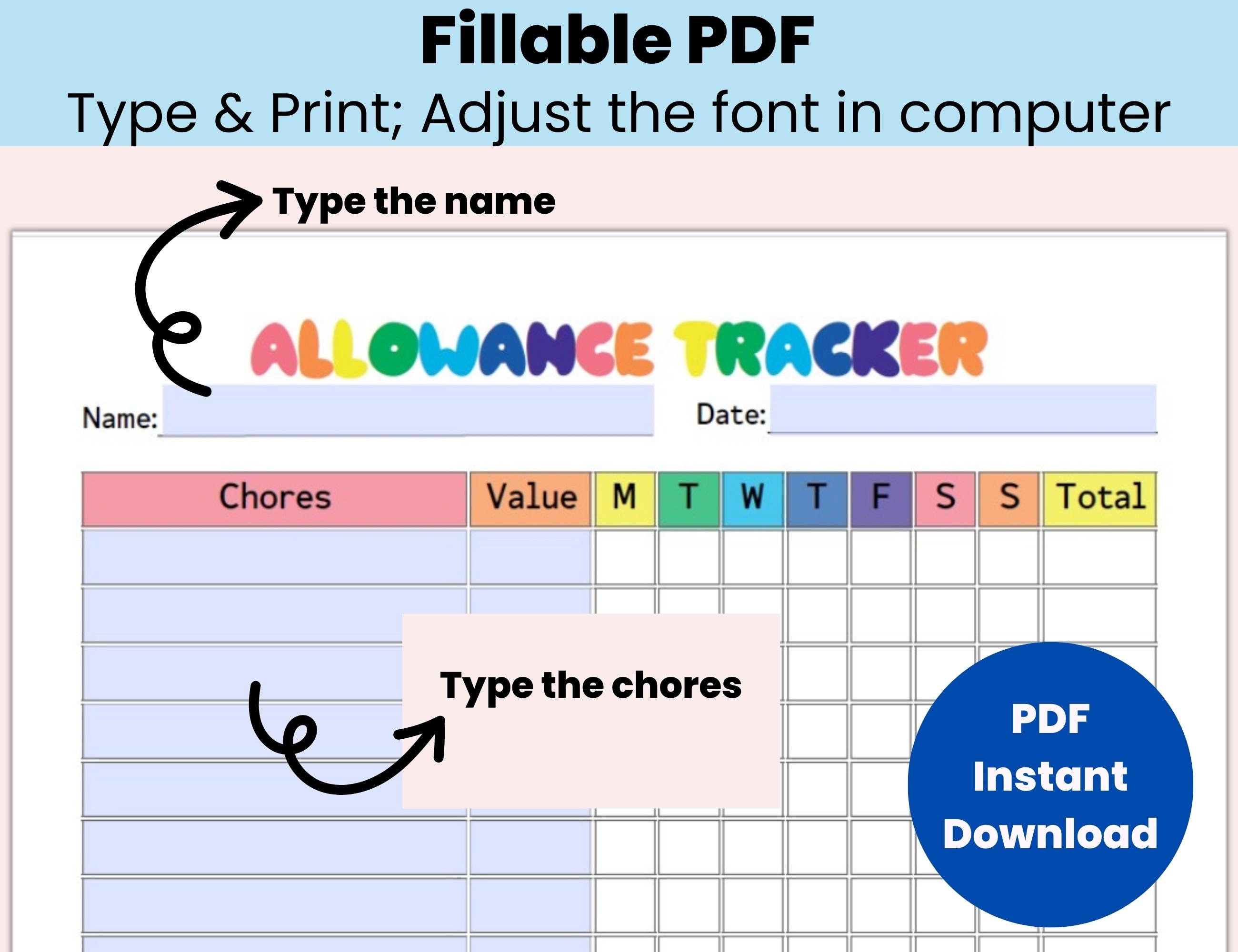 Allowance Tracker for Kids, Allowance Chores Chart, How to Earn Money ...