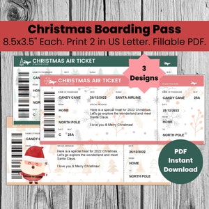 Modèle de billet d'avion de voyage surprise de carte d'embarquement personnalisé de Noël imprimable, cadeau de Noël pour petit ami, premier billet cadeau de Noël des mamans