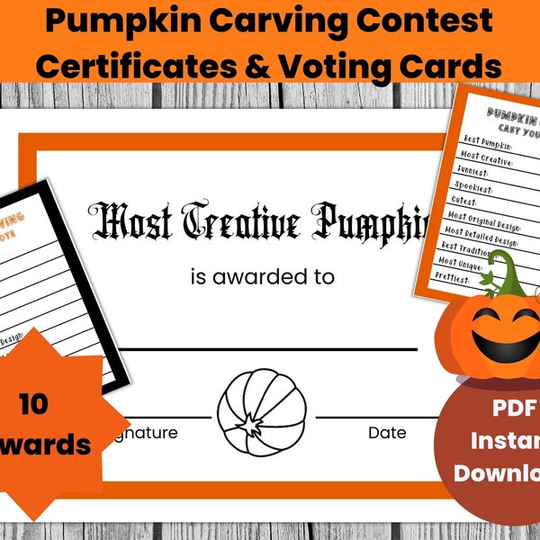 Pumpkin Carving Award Certificates, Pumpkin Contest Ballot Cards, Halloween Party Game, Personalized Award Editable Template for Party