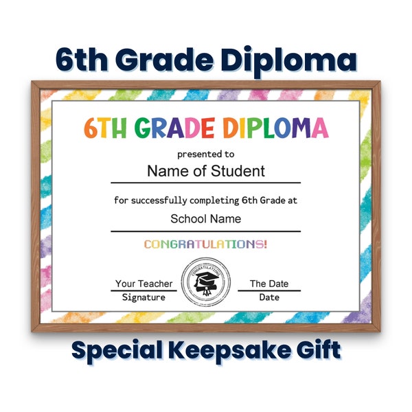 6th Grade Graduation Certificate Template - Etsy