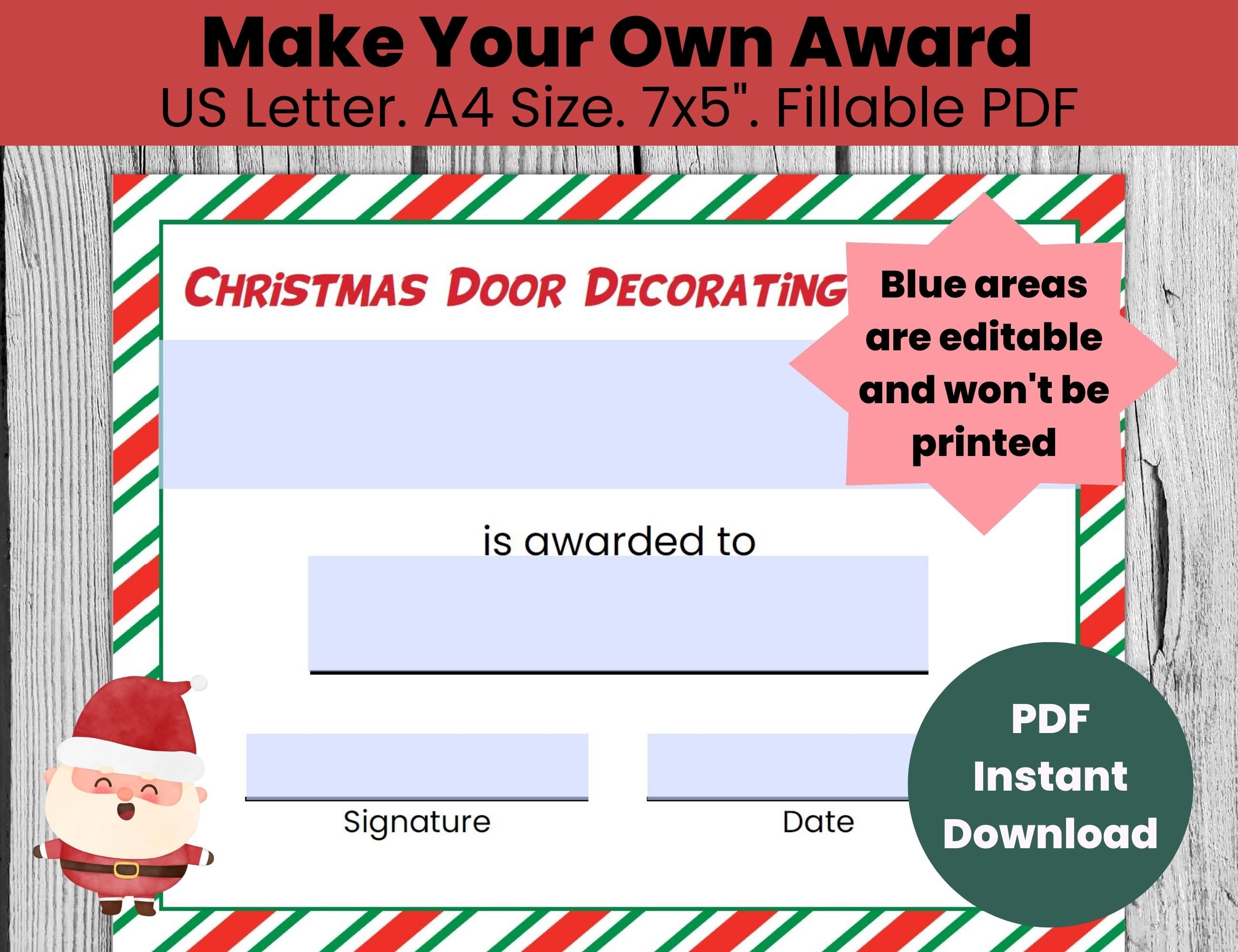 Christmas Door Decorating Contest Award Certificates Template Editable
