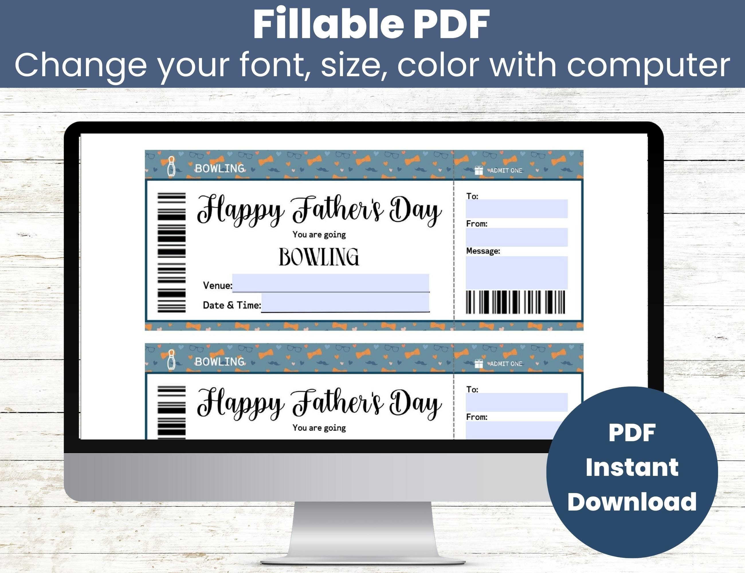 Father's Day Bowling Gift Coupon Template, Bowling Gift for Men ...